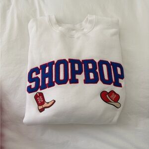 SHOPBOP White Logo Sweatshirt with Red & Blue Appliqué
